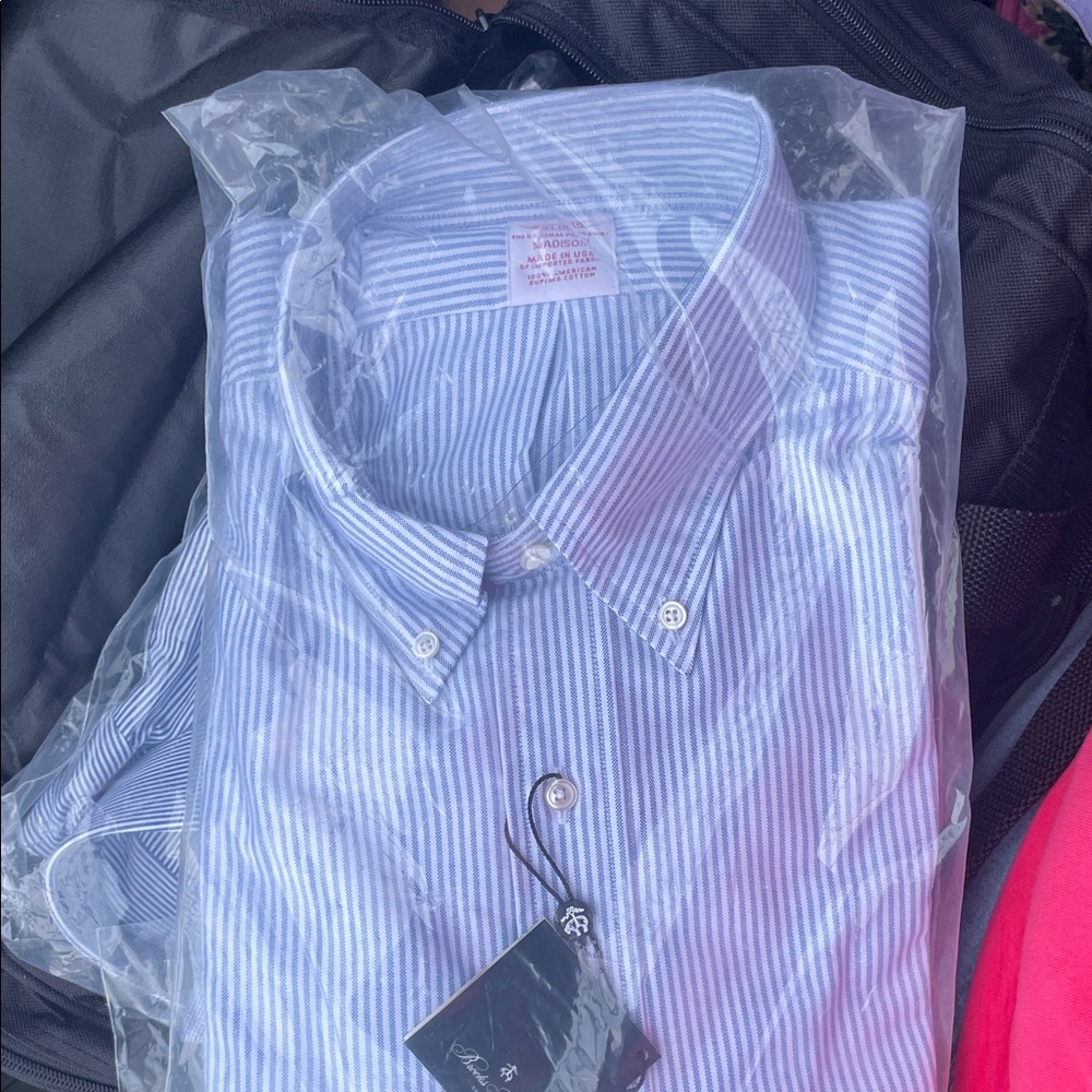 Brooks Brothers Blue and White Striped Casual Shirt
